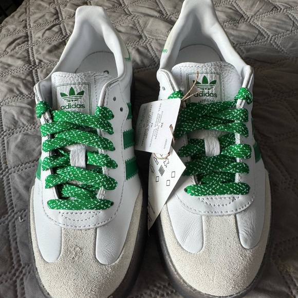 Women’s Adidas Sambae White and Green Sneakers - Picture 2 of 4